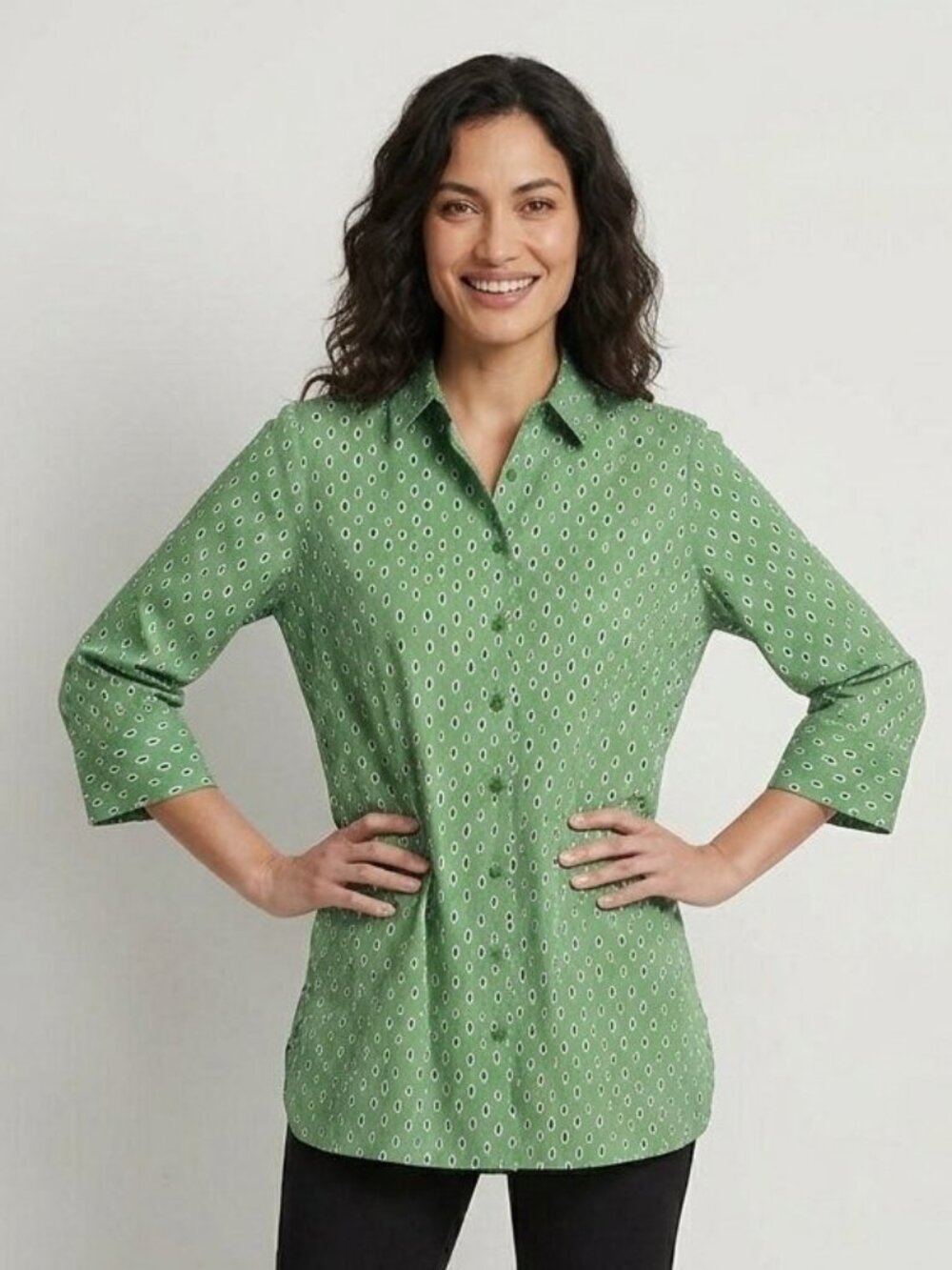 NWT Chico's no iron geo print tunic, green, size 4